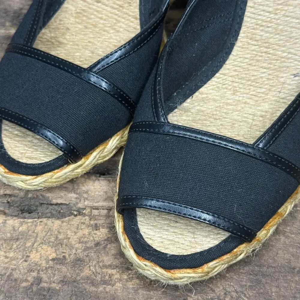 Lauren Ralph Lauren Catrin Espadrille Wedge Slingback Black Canvas Size 6.5B